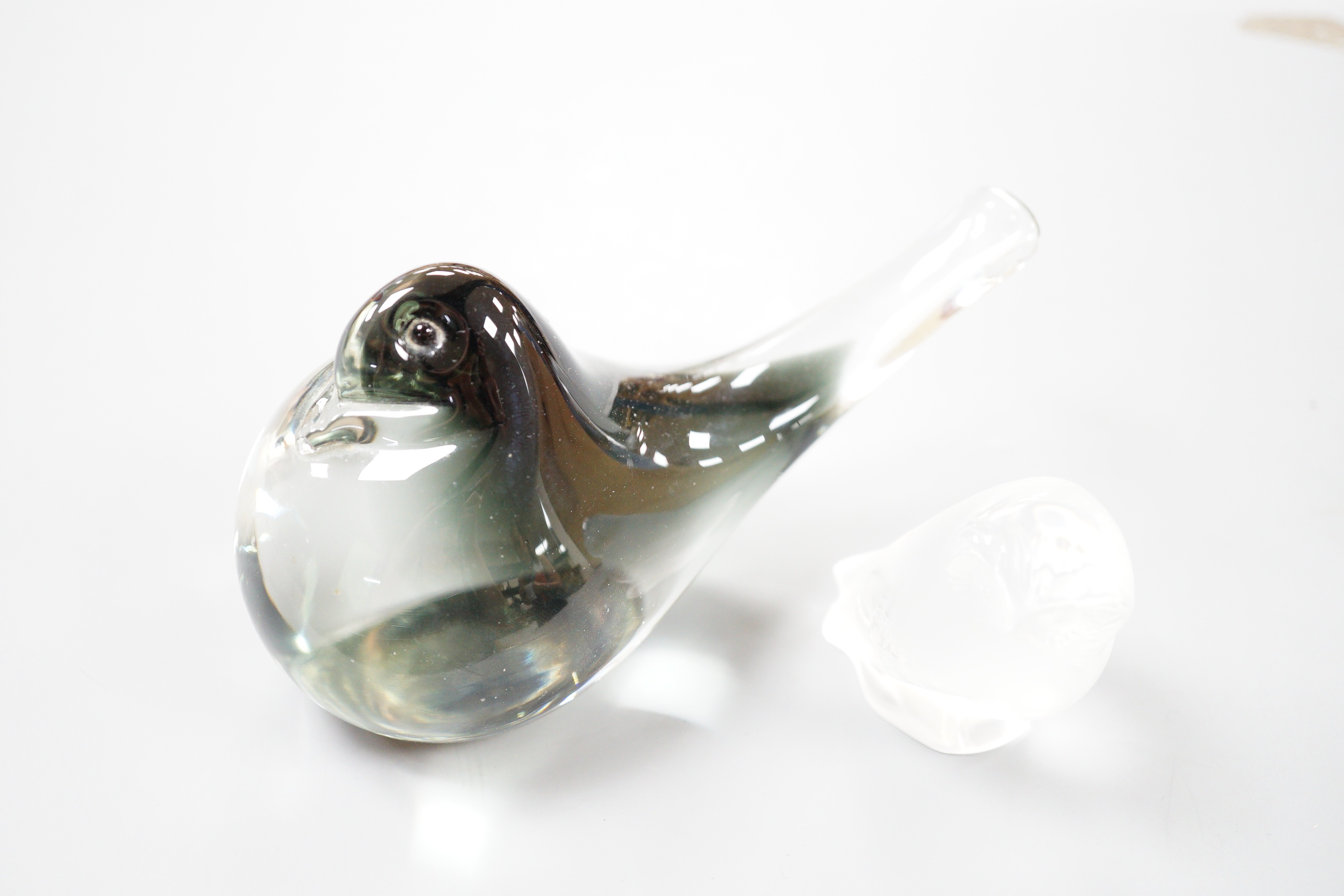 A Lalique owl figure, 6cm tall, and a Murano glass dove